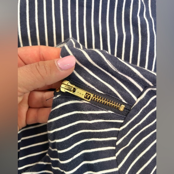 Boden Navy Blue White Stripe Zip Shoulder Jersey Midi Tea Dress - Picture 5 of 6